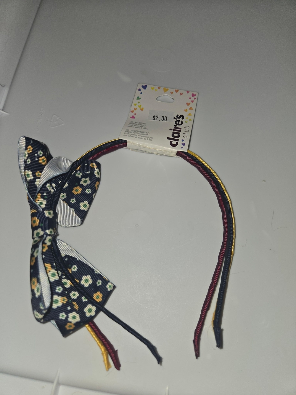 3 Packs Of 3 Navy Floral Bow Headband with Multicolor Accent Bands